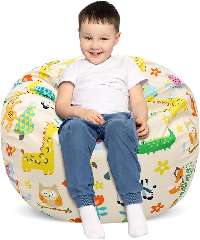 Bean Bag Chair for Kids Stuffed Animal Storage Beanbag Chairs,Toddler Toy Storage Organizer for Girls and Boys,32'' Cover Only（No Filling