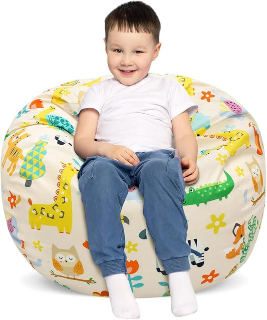 Bean Bag Chair for Kids Stuffed Animal Storage Beanbag Chairs,Toddler Toy Storage Organizer for Girls and Boys,32'' Cover Only（No Filling