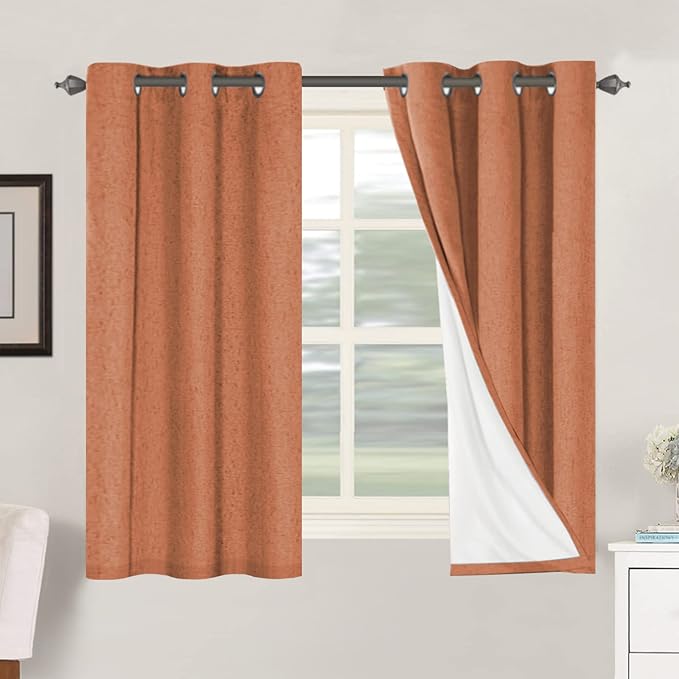 H.VERSAILTEX 100% Blackout Curtains for Bedroom Thermal Insulated Linen Textured Curtains Heat and Full Light Blocking Drapes Living Room Curtains 2 Panel Sets, 42x54 Inch, Orange