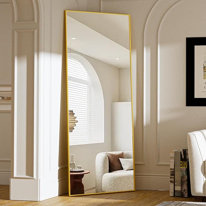 Koonmi 64"x21" Floor Mirror Full Length, Bedroom Floor Body Mirror with Stand, Gold Mirror, Leaning, Standing or Hanging Horizontally/Vertically