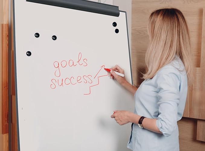 A AIRLLEN Magnetic Whiteboard Easel with Flipchart & Paper Pad – 26x40 Mobile Dry Erase Board on Wheels, Adjustable Height & Tilt for Office or Classroom