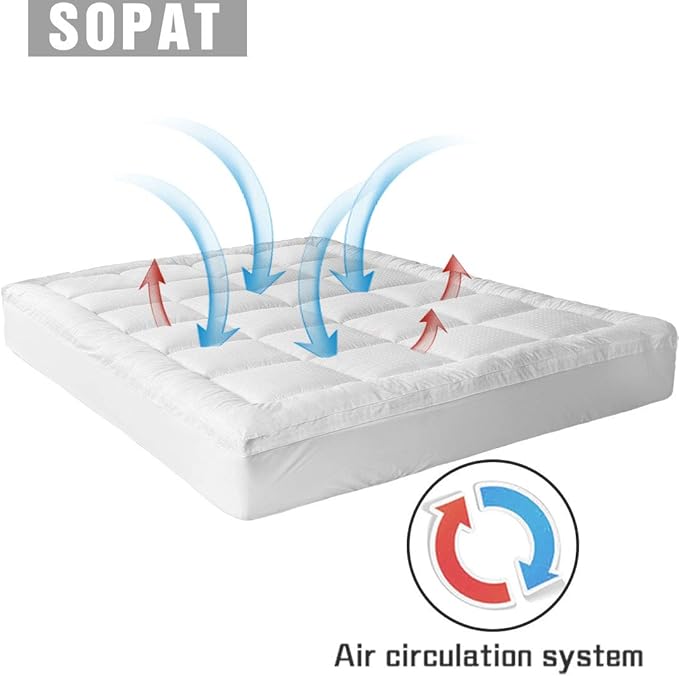 SOPAT Extra Thick Mattress Topper Full 400TC Cotton Pillow Top Breathable Mattress Pad Protector with 8-22" Deep Pocket Soft Down Alternative Fill Mattress Cover (54x75 Inches, White)