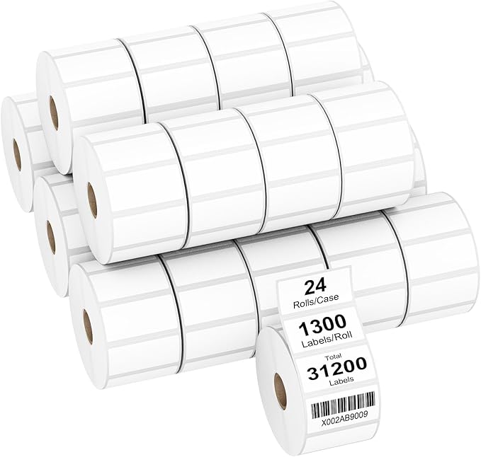 AveneMark 24 Rolls 2" x 1" Direct Thermal Labels for Barcodes Postage Address Shipping Labels Compatible with Rollo & Zebra Desktop Printers Adhesive - 1300 Labels/Roll