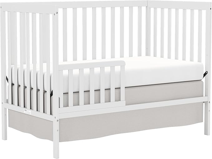 Baby Crib 5-in-1 Convertible, Wooden Nursery Cribs Converts to Toddler Bed, Daybed and Full Size Bed, 3 Adjustable Base, Non-Toxic Finish (White)