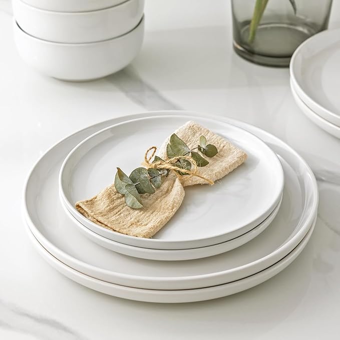 AmorArc Ceramic Dinnerware Sets of 4,Porcelain Plates and Bowls Sets, Scratch Resistant Dishes Set, Dishwasher & Microwave & Oven Safe Dishes Set,White Dishware Service for 4-12 pcs