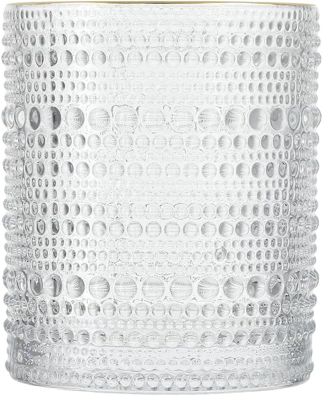 Fortessa Jupiter Beaded Hobnail Glass, 10 Ounce Double Old Fashioned (Set of 6), Gold Rim Clear