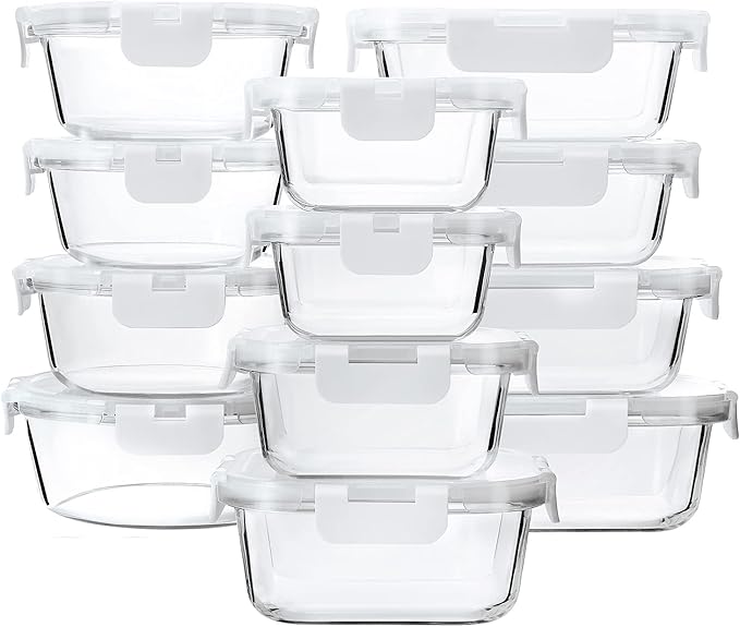 M MCIRCO 24-Piece Glass Food Storage Containers with Upgraded Snap Locking Lids,Glass Meal Prep Containers Set - Airtight Lunch Containers, Microwave, Oven, Freezer and Dishwasher,White