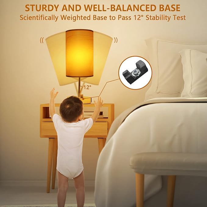 HiBay 17.75" H Dimmable LED Bedside Table Lamps Set of 2with USB Charging Ports & AC Outlet, Modern Gold Nightstand Lights for Bedroom, Office, Living Room, Kids Room, E26 Bulb Included