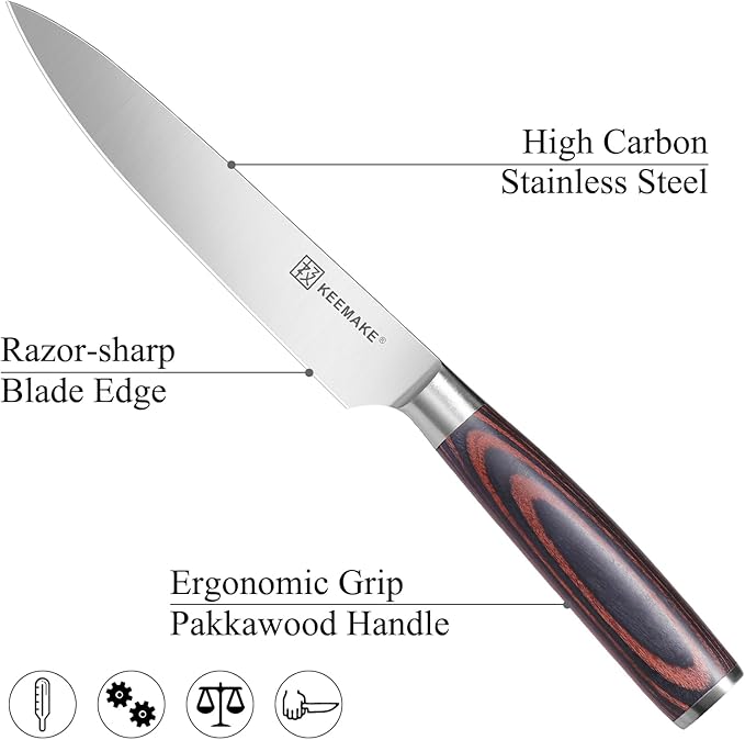 KEEMAKE Utility Knife 6 inch, Paring Knife with German High Carbon Stainless Steel 1.4116 Blade, Fruit Knife with Pakkawood Handle Small Kitchen Knives with Gift Box
