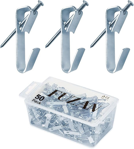 Picture Hangers (50 Pcs-50lbs), FUZANWJ Heavy Duty Picture Hooks with Nails Professional Picture Hanging Kit on Wooden/Drywall for Canvas, Office Pictures, Clock, House Decoration