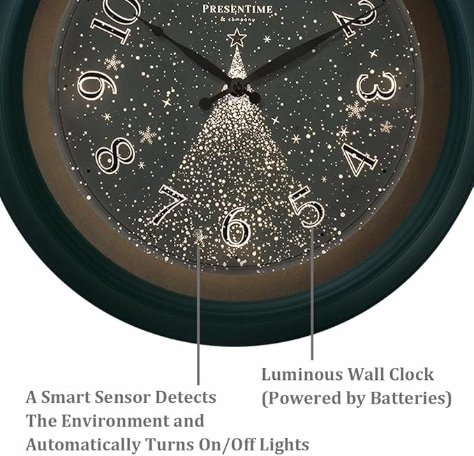 Presentime & Co. 18" Luminous Large Wall Clock, Forest Green, Night Light, Lighted Clock with Smart Sensor to Turn on/Off Lights. Wall Decor for Living Room, Dining Room, Kitchen.