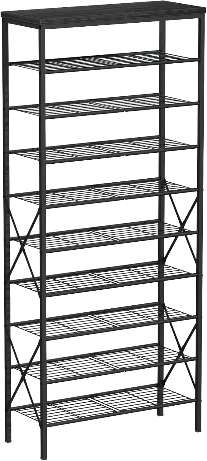 10 Tiers Shoe Storage Organizer, Large Capacity Shoe Shelf Holds 32 Pairs of Shoes,Black