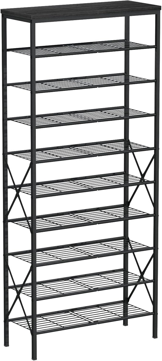 10 Tiers Shoe Storage Organizer, Large Capacity Shoe Shelf Holds 32 Pairs of Shoes,Black