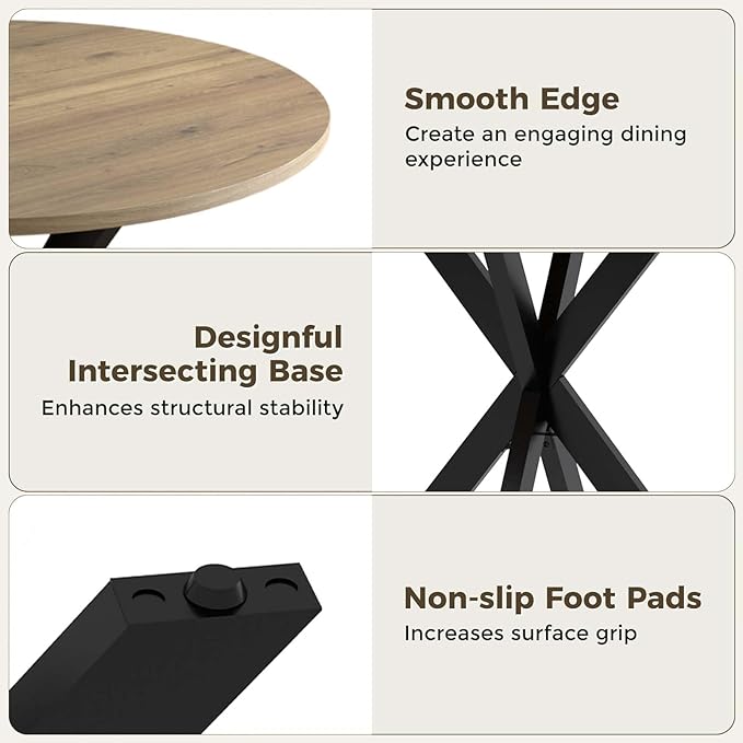 Unovivy 31.5" Small Round Dining Table for 2-4, Space Saving Circle Kitchen Dinner Table, Industrial Mid Century Modern Dining Room Desk for Kitchen, Apartment, Natural Oak