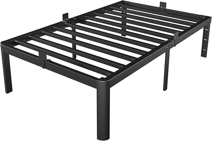 Black Bed Frame Twin Size 16 Inch, Metal Twin Bed Frame No Box Spring Needed, DIY Headboard Holes, Heavy Duty Steel Support 3500 LBS, Noiseless, Round Corner Legs, Storage Space, Easy Assembly