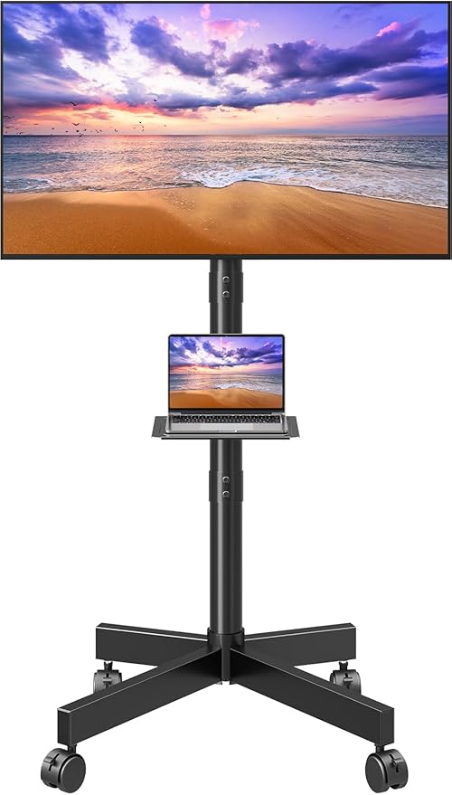 ELIVED Mobile TV Stand for 23-60 Inch Flat Screen TVs, Tilt TV Cart with Adjustable Shelf & Locking Wheels, Rolling TV Floor Stand Max VESA 400x400mm, Portable TV Stand Holds Up to 77lbs.