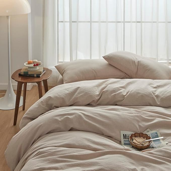 FACE TWO FACE Bedding Duvet Cover Set100% Washed Cotton Duvet Cover Linen Like Textured Breathable Durable Soft Comfy (King, Tannish Linen Grey)