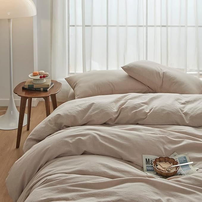 FACE TWO FACE Bedding Duvet Cover Set100% Washed Cotton Duvet Cover Linen Like Textured Breathable Durable Soft Comfy (Twin, Tannish Linen Grey)