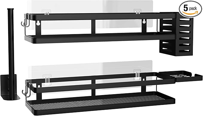 PUSDON Metal Wall Hanging Basket 2 Packs DIY Suitable for Multiple Scenes - Large Black Guardrail Suit