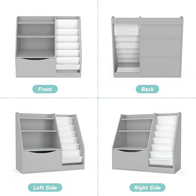 TOETOL Kids Bookshelf & Book Storage,3 Tier Wooden Toddler Bookshelf for Children,Nursery Book Shelves with 6 Sling,Organizer & Book Shelf for Kids Rooms,Bedroom,Playroom Gary