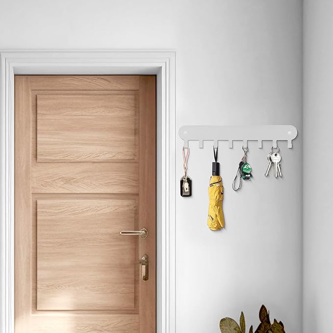 2 Pack Key Holder Wall Mount, Wall Mount Key Holder, Keys Holder On Wall, Key Hooks with 8 Hooks, Key Rack for Wall No Drill for Living Room, Kitchen, Bathroom, Garage (White)