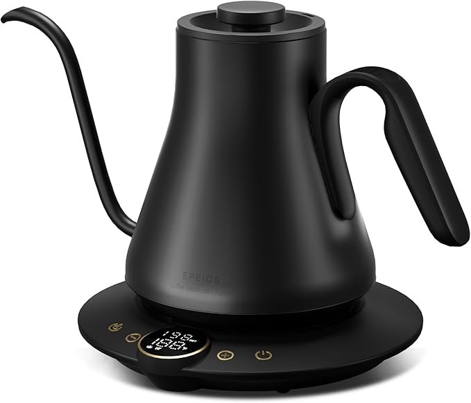 Gooseneck Electric Kettle with ±1℉ Temperature Control for Pour Over Coffee & Tea, Quick Heating, BPA-Free Stainless Steel, Built-in Brew Timer, 1500W/0.9L (Ebony Black)