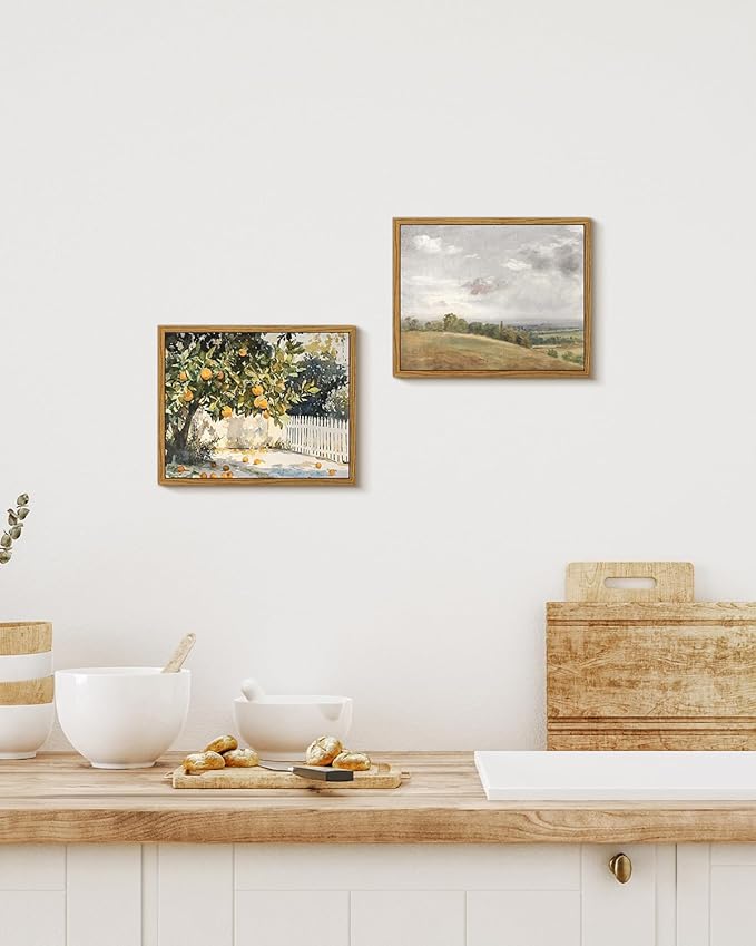 InSimSea Framed Canvas Wall Art Vintage Decor, Orange Trees Art Kitchen Decor Aesthetic, Classic Rustic Farmhouse Wall Decoration for Bedroom Living Room Bathroom Gallery, 8"x10"