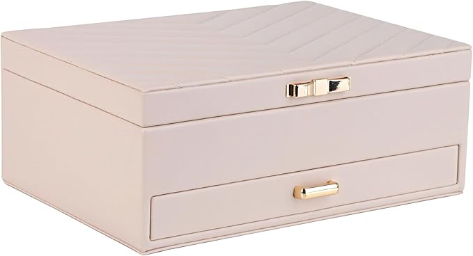 HofferRuffer Jewelry Box with Drawer for Women‌ Girls, Faux Leather Storage Jewelry Organizer Jewelry Case with Two Layers Display for Earrings Rings Necklaces (White)