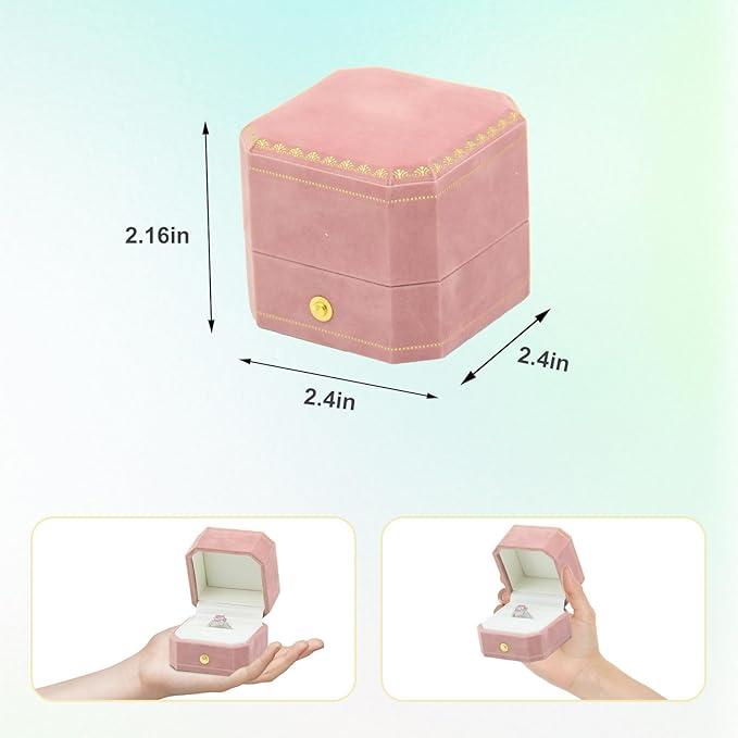 Jewelry Ring Box Small Travel Jewelry Box, Velvet Wedding Ring Box for Business, Engagement, Wedding, Bridesmaid and Holiday Events - Pink