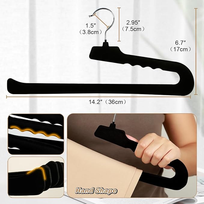Velvet Pants Hangers,8 Pack Black Non Slip Felt Slack/Trouser,Slim & Sleek Heavy Duty Space Saving Closet Hangers with 360° Swivel Hook,Tank Top for Shorts,Jeans,Suit Pants,Towel
