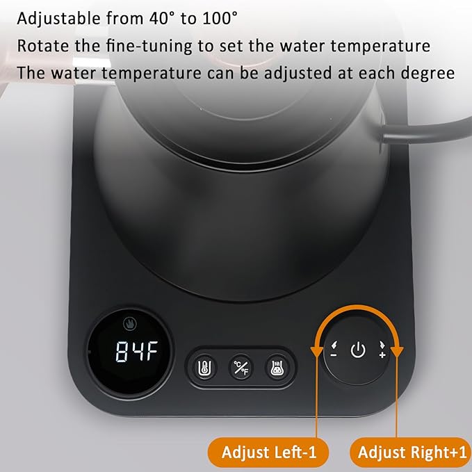 Gooseneck electric kettle,Auto Boil Detection, with Variable Temperature Control, Stainless Steel Inner, Ultra-Quiet 304 Stainless Steel,1200W Quick Heating, for Coffee, Tea & Milk, 0.9L