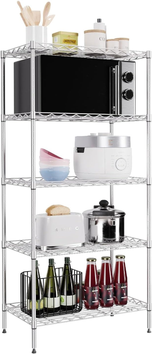PayLessHere Shelf Metal Shelf Wire Shelving NSF Certified 5 Tier Adjustable Shelf Versatile Storage Solution Steel Organizer Wire Rack Easy Assembly, Chrome