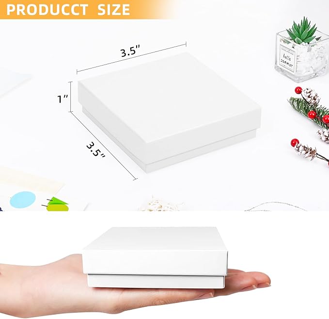 Small Gift Boxes, 40 Pack 3.5x3.5x1 Inch Bulk Cotton Filled Small Jewelry Boxes with Lids for Necklace Ring Bracelet Earring Display Box (White)
