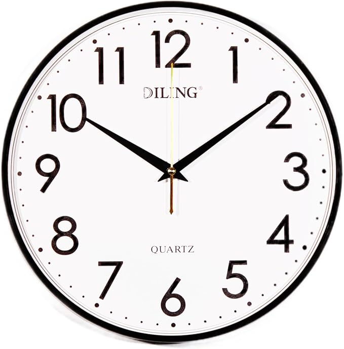 Round Wall Clock 13 Inch Silent Non-Ticking Battery Operated Large Display Analog for Living Room Bedroom Study Room and Kitchen Decor (Black)