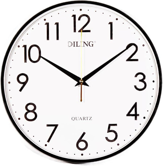 Round Wall Clock 13 Inch Silent Non-Ticking Battery Operated Large Display Analog for Living Room Bedroom Study Room and Kitchen Decor (Black)