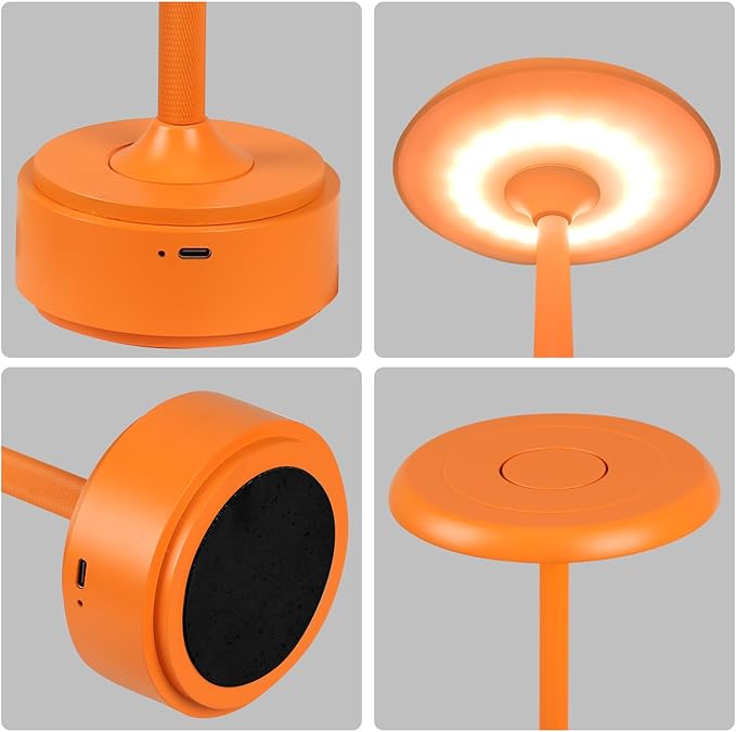 Small Table Lamp With 5200mah Battery - Rechargeable Desk Lamp For Cozy Nights, Usb-C Fast Charging & Stepless Dimming, Cordless Table Lamp With 3 Lighting Modes For Bedroom, Office & Travel(Orange)