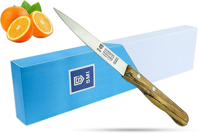 SMI - Paring Knife Fruit Knife Vegetable Knife Olive Wooden Handle Stainless Steel Solingen Knife Made in Germany - Not Dishwasher Safe