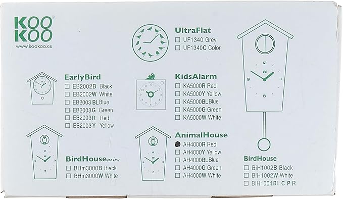 KOOKOO AnimalHouse red, Small Cuckoo Clock with 5 Farm Animals Sounds (Natural Field Recordings)