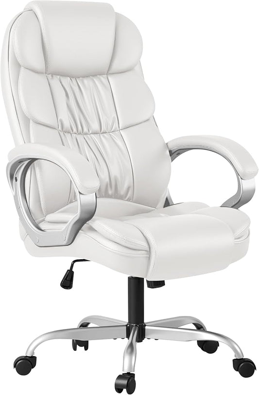 Homall Office Chair High Back Computer Desk Chair, PU Leather Adjustable Height Modern Executive Swivel Task with Padded Armrests and Lumbar Support (White)
