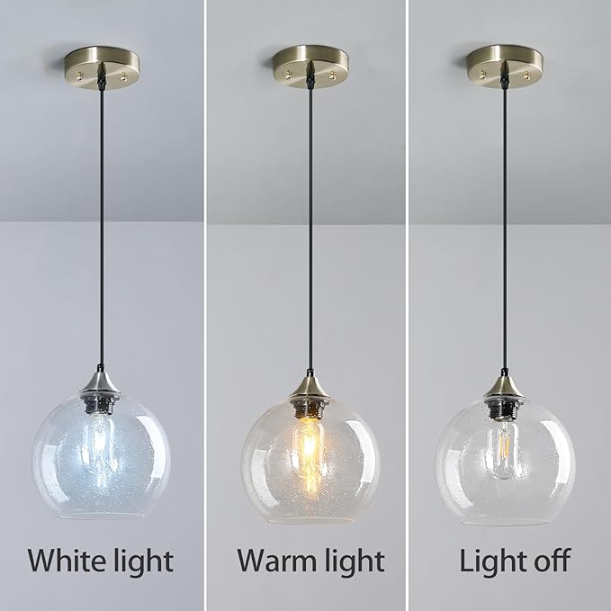 Modern Pendant Light Fixture, Clear Glass, 7.87in, Kitchen Island, Living Dining Room, 3-Pack