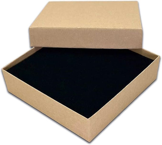 TheDisplayGuys - 24-Pack Cardboard Kraft Paper Jewelry Gift Boxes w. Velvet Padding - Necklace/Pendant - Kraft Brown - #33 (3.5" x 3.5" x 1.0")