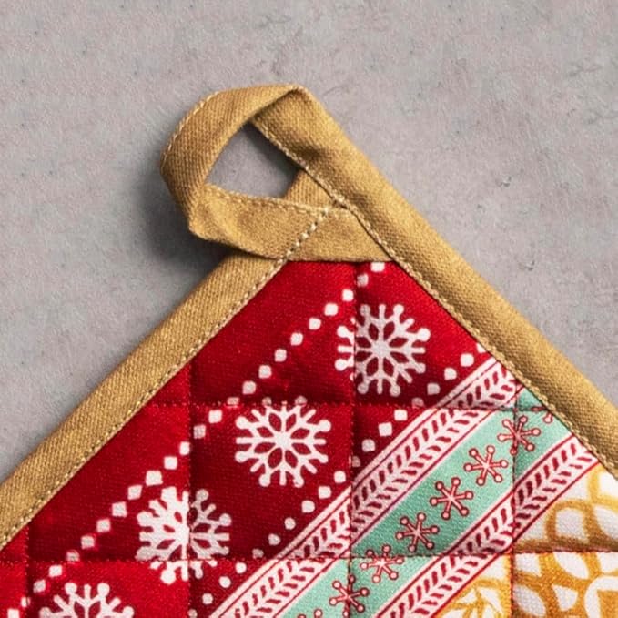 Maison d' Hermine Pot Holders 100% Cotton Heat Resistant Potholders 8" x 8" Hot Pads with Loop for Thanksgiving Christmas Decorations BBQ Cooking Baking Handling Hot Pans (Pack of 1, Sofia)