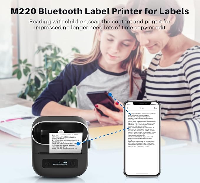 Phomemo M220 Label Maker, Bluetooth Printer, 3.14 Inch Portable Thermal Label Maker Machine for Barcode, Labeling, Organizing, Small Business, Compatible with iOS & Android, with 3 Label