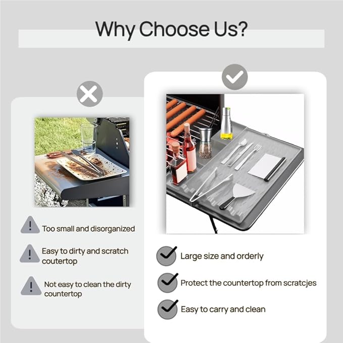 Blackstone Griddle Accessories, Silicone Grill Mat for Blackstone - Non-Slip BBQ Side Shelf Organizer with Drip Tray, Large Universal Griddle Seasoning for Outdoor/Kitchen Countertop(Gray)