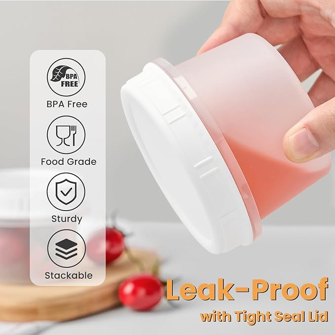 TUZAZO 8 Oz Food Storage Containers with Screw Lids, 12-Count BPA Free Small Snack Plastic Freezer Container for Sauce, Jam and Puree, Reusable Plastic Ice Cream Containers