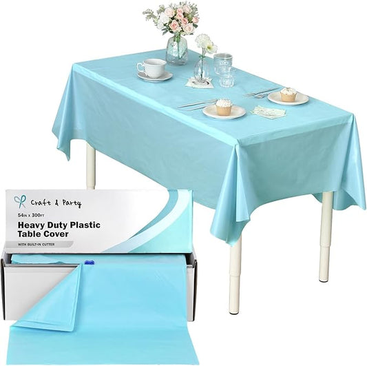 Craft And Party, 54 in x 300 feet Plastic Table Cover Roll for Party, Banquet, Picnic, Kids Activities for Any Size and Shape Table (Aqua, 54" x 300ft)