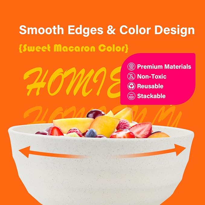 Homienly Wheat Straw Bowls Set Unbreakable Large Bowl 60 OZ Large Cereal Bowl Set of 6 Serving Bowls for Kitchen, Salad, Fruit, Soup, Microwave and Dishwasher Safe Big Bowl(Macaron Series)