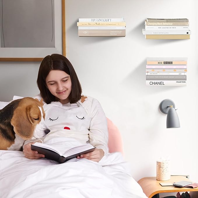 Invisible Floating Bookshelf - Modern White Wall Mount Metal Shelves for Room, Bedroom Bookcase, Small Bookshelf with Minimalist Design, Sleek Storage for Books & Decoratives（6PCS）