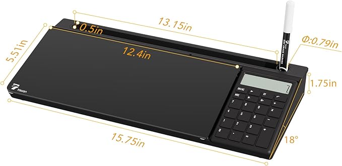 TOWON Desktop Glass Whiteboard with Basic Calculator, 12 Digit LCD Display, Desk Organizers with Accessories for Office, Home, School Supplies, Storage with Dry Erase Board Surface, Black, 17'' x 6''