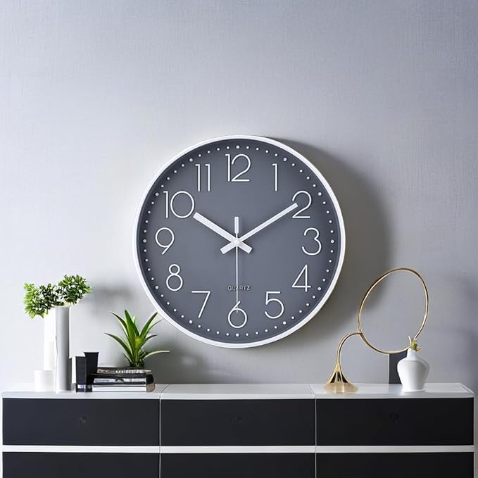 jomparis Wall Clock 12 Inch Non-Ticking Silent Battery Operated Round Wall Clock Modern Elegant Simple Style Decor Clock for Home/Office/School/Kitchen/Bedroom/Living Room